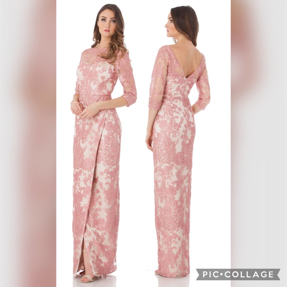 Js Collections embroidered lace 3/4 sleeves long gown